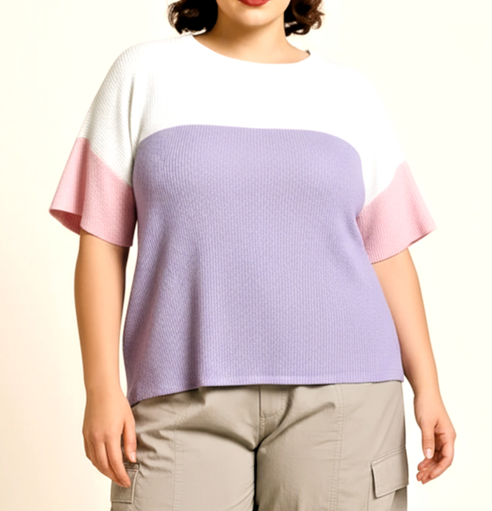 Lovely Melody Colorblock Waffle Knit Top Soft Girl Pastel Y2K Relaxed XL